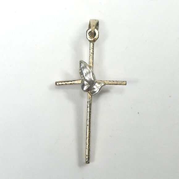 Cross With Praying Hands Pendant Crucufix 1/20 12K Gold Vintage 1" - Picture 1 of 10